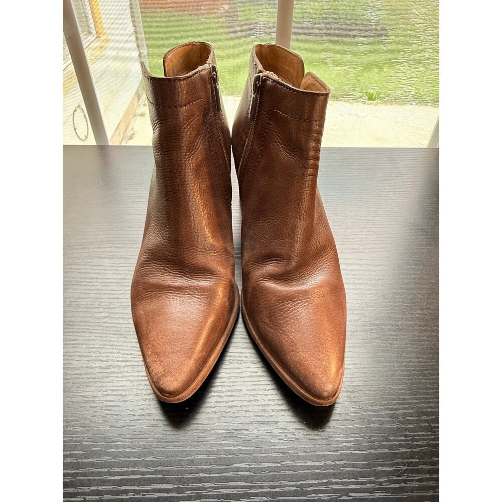 Lucky Brand Jeisa Booties Womens 6.5 Brown Leather Ankle Boots Block Heel Zip Up